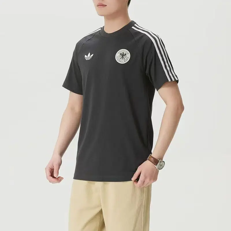Adidas Originals Dfb Og Tee Short-Sleeved T-Shirt Men's Round Neck Pullover Three Stripes Clover Brand Logo Black Kg5097