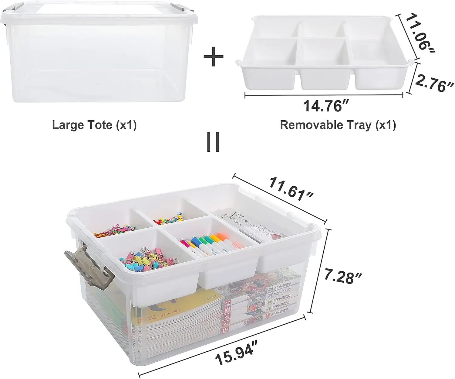 17 QT Plastic Storage Box with Removable Tray Craft Organizers and Storage Clear Storage Container for Organizing Bead