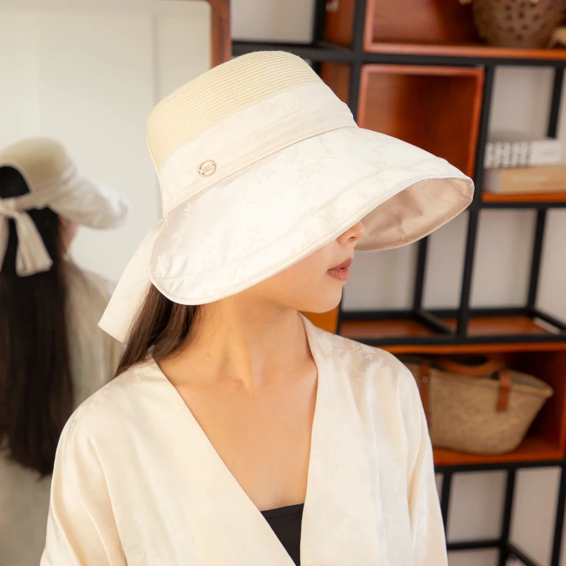 

New Collection: HighDensity Fine Paper Straw Sun Protection Fisherman Hat Korean Light Luxury WideBrim Breathable Bowknot SunHat