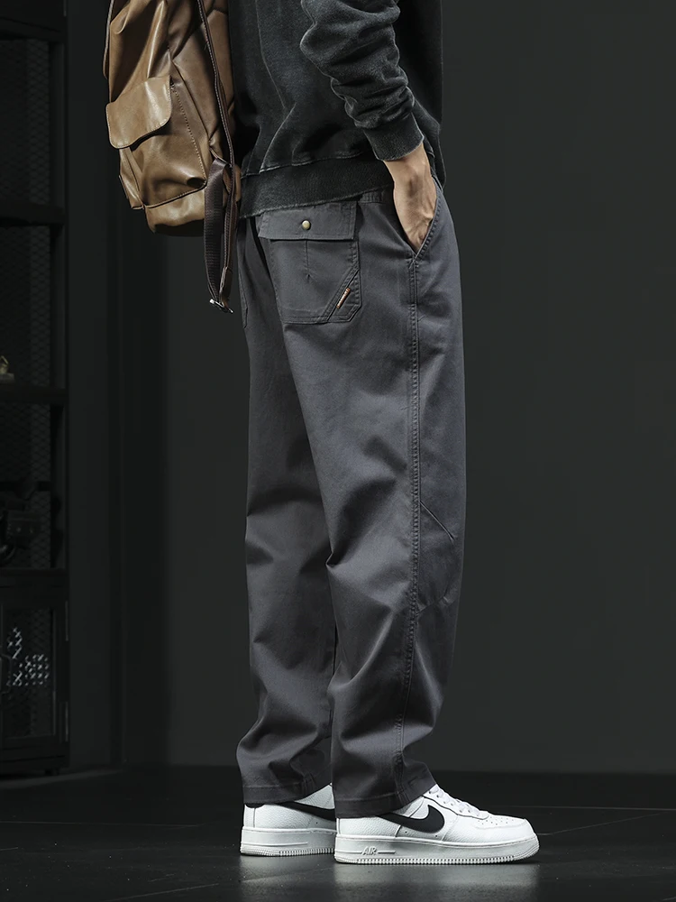 

Spring Autumn Elastic Casual Pants Men's Straight Loose Wide Leg American Retro Workwear Long Trousers Faionable Youth