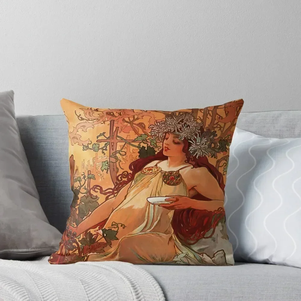 

Alphonse mucha - Autumn Season,No,02. Throw Pillow Sofa Pillow Cover Sofa Decorative Covers autumn decoration pillow