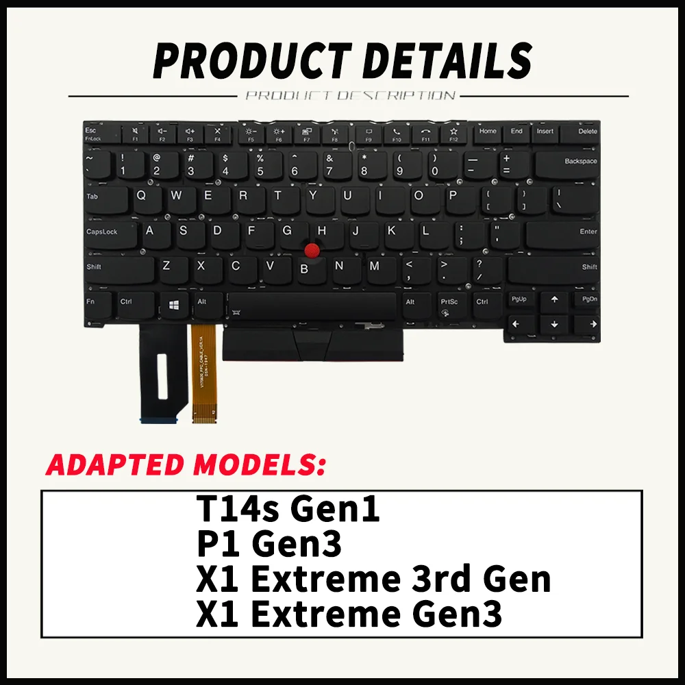 Laptop Replacement Keyboard for Lenovo ThinkPad T14s Gen1/P1 Gen3/X1 Extreme 3rd Gen/X1 Extreme Gen3 US/BR/FR/UK/PT/SP 02HM208