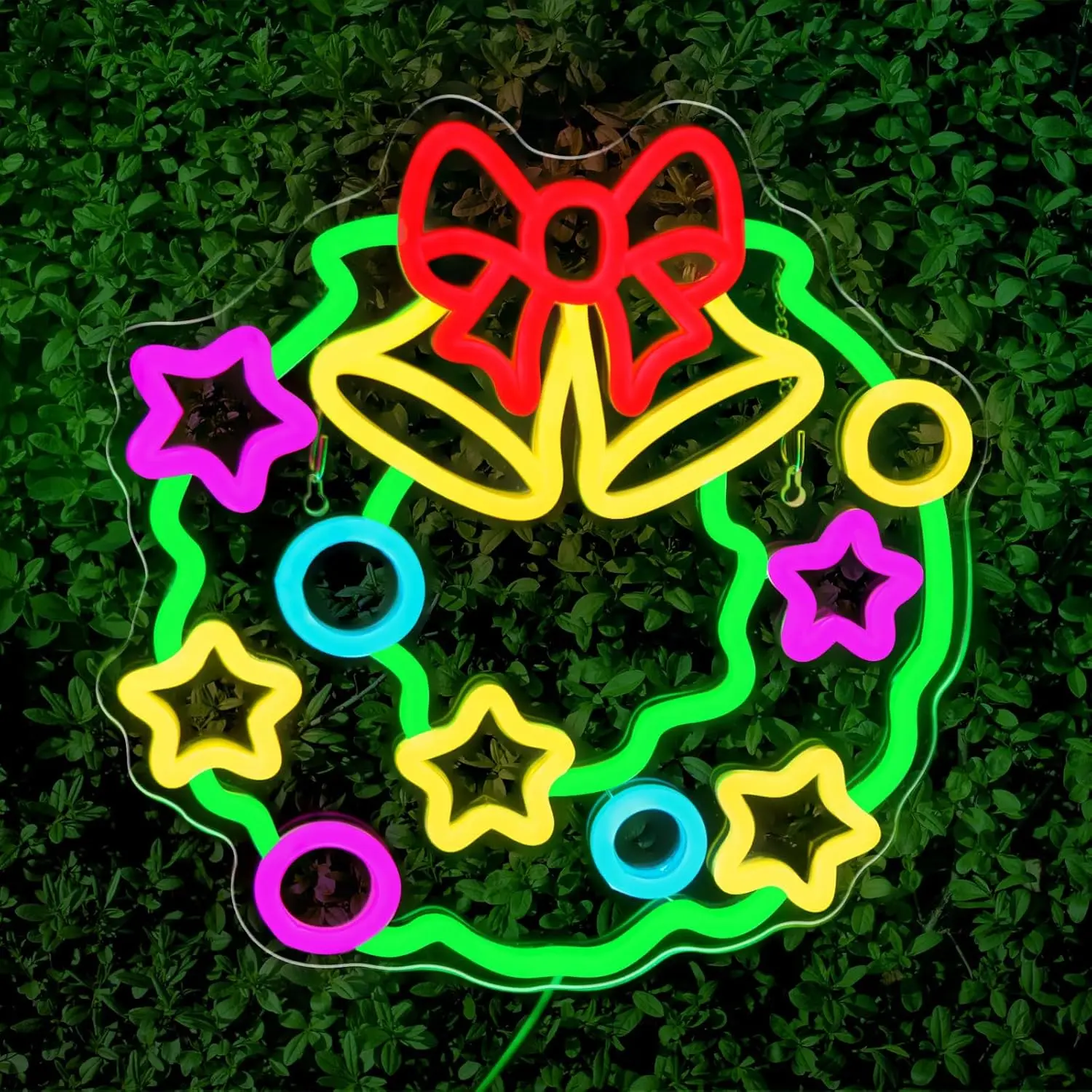 クリスマスリース-ネオンサイン-調光可能-クリスマスledライトサイン-ベル-ホリデーパーティー-ホームバー-フェスティバル-壁飾り-usb電源