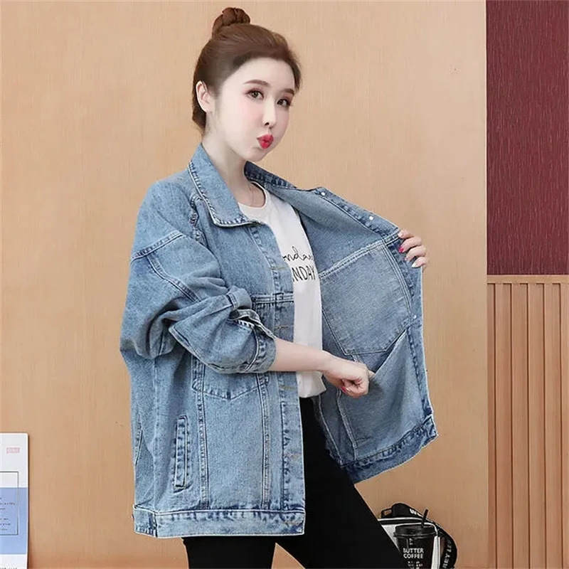 

Loose Large Size Denim Jackets Women's Coat 2023 Spring Cowboy Jackets For Women Single Breasted Denim Coats Casual Jacket Top