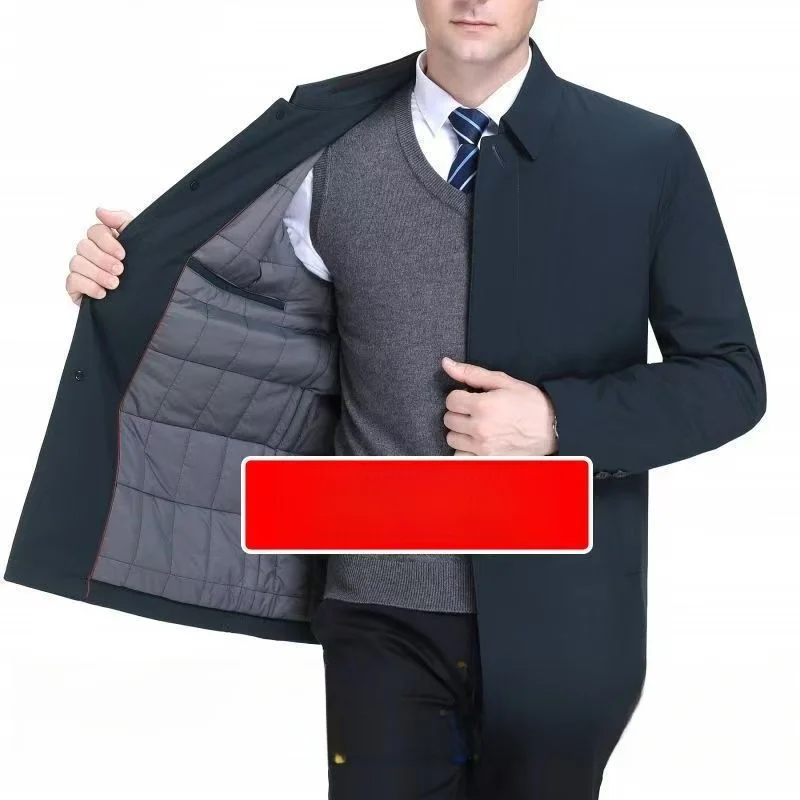 

Men's Winter Jaet Thiened Cotton Flap Collar Mid-Length Coat Breathable Casual Sle Polyester Fiber Long Sve Zipper