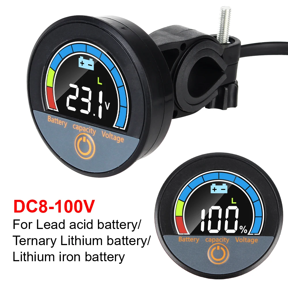 Car Battery Capacity Tester 7V-100V Digital Circular Voltmeter Auto Voltage Meter Battery Level Indicator Waterproof Universal