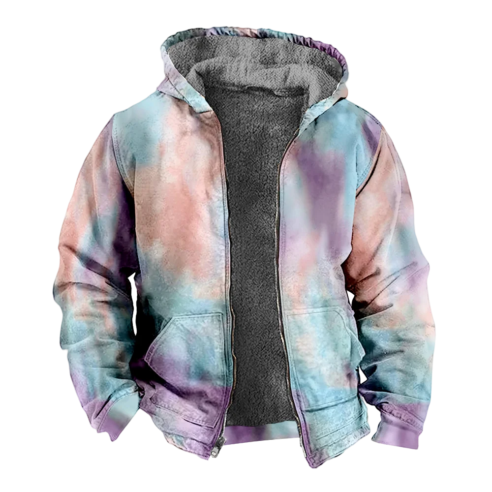 Men's Winter Jackets Coats,tie dye casual Pattern Cotton Clothes Overcoat Thermal Casual Party