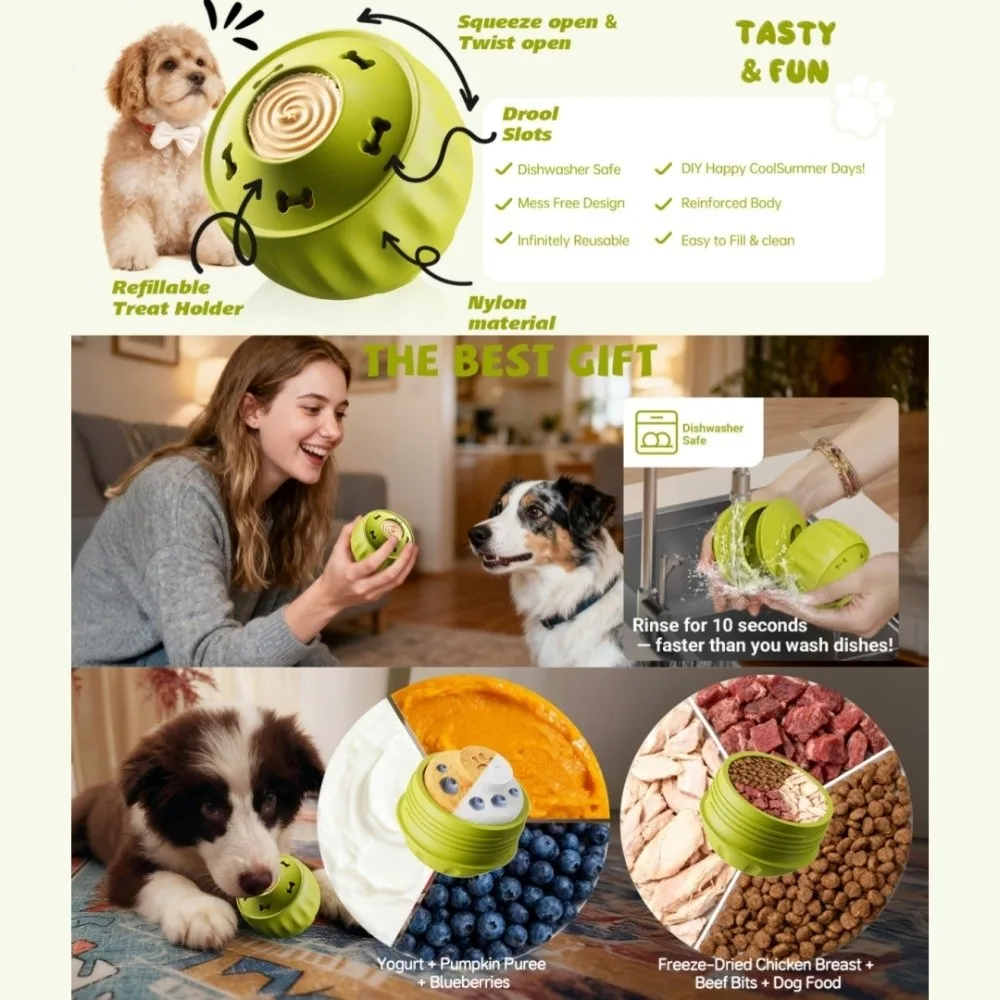 Food-grade Silicone DIY 2-grid Food Mold for Dog Dental Health Durable Puppy Swing Leak Feeder Non-Toxic Easy Clean
