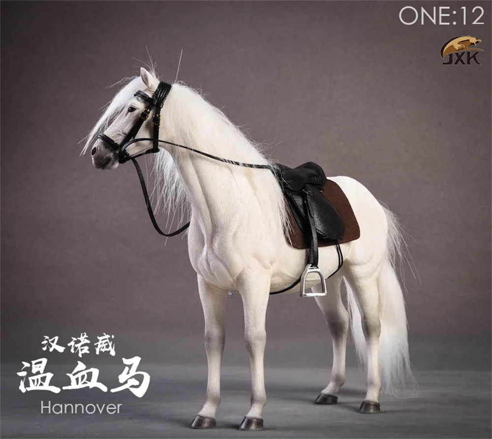 JXK 013 1/12 Scale German Warm Blooded Horse Model Simulation Animal White Horse Black Horse 21×6×20cm GK Handheld Ornament