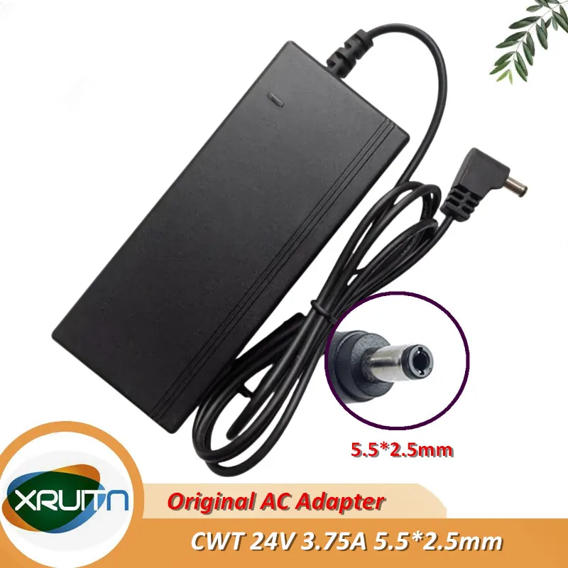 Original Channel Well Technology CWT AC Adapter Charger 24V 3.75A 90W 4PIN (Din) 2AAL090M Power Supply Genuine 5.5*2.5mm