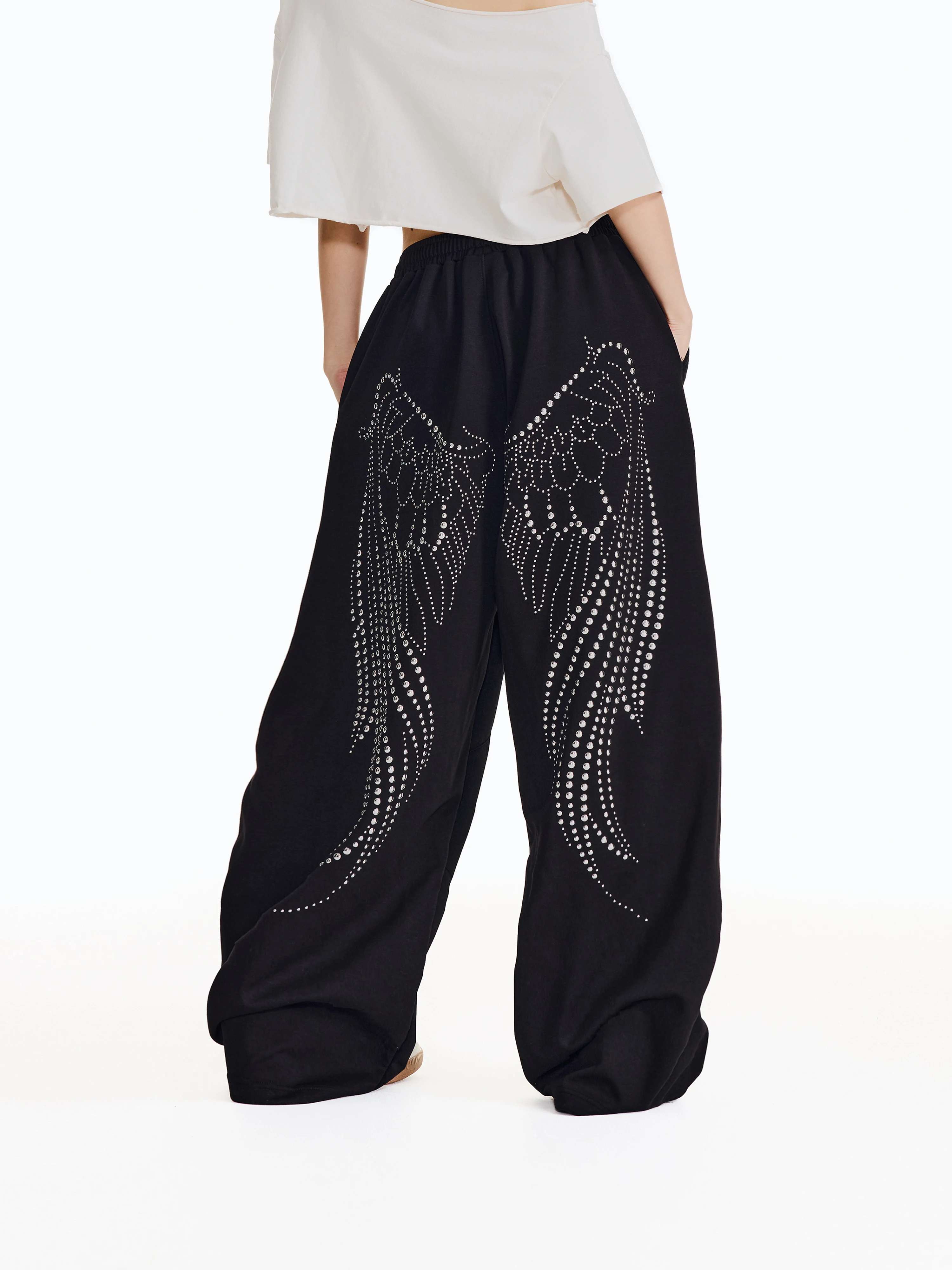 Sea Side Star High Waist Wide Leg Sports Pants Jazz Dance Street Dance Taped Cuffed Pants for Women Asymmetrical Cotton Blend