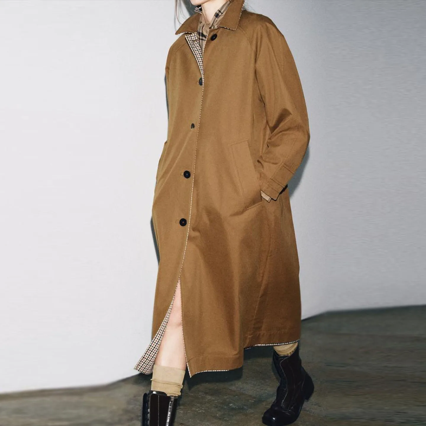 Damski płaszcz dwustronny, luźny, prosty, z prostym krojem, długi, z długim rękawem, z kolekcji New Faion 2025.