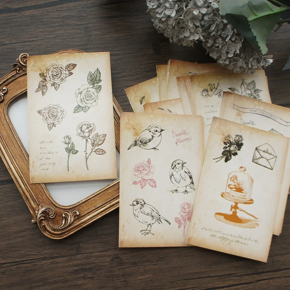 

15pcs Pencil Rose Bird Musical Instrument Design As Post Card Gift Greeting Cards Gift Party Invitation Scrapbooking Use