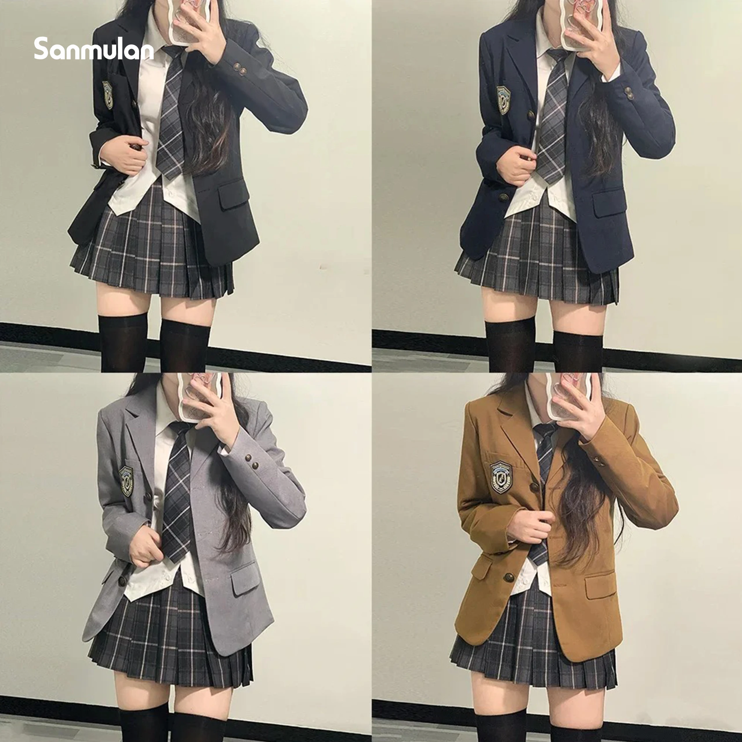 Conjuntos de blazer longos japoneses para meninas, saia plissada, gravata de marinheiro JK, trajes cosplay anime, uniformes escolares para mulheres, multicolor, outono e inverno