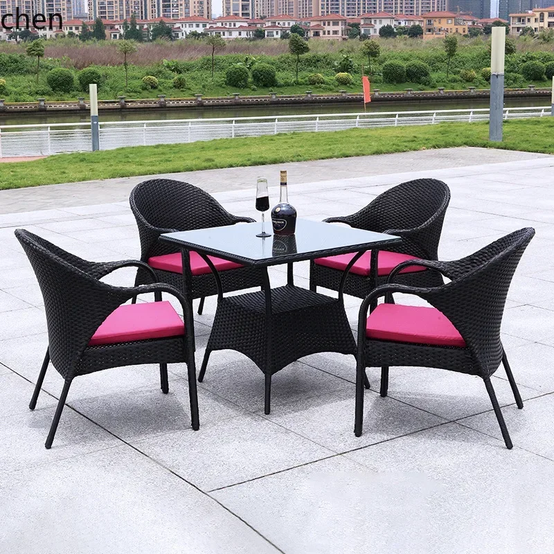 y8- Wholesale Rattan Chair Three-Piece Set Outdoor Balcony Leisure Simple Thickened Rattan Chair Woven Imitation Rattan