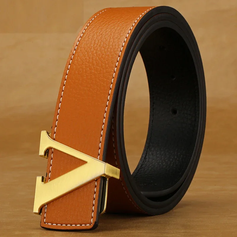 2025 New Temperament Business Men's Belt Letter Metal Button Head Versatile Decorative Jeans Dress Business Men's Belt