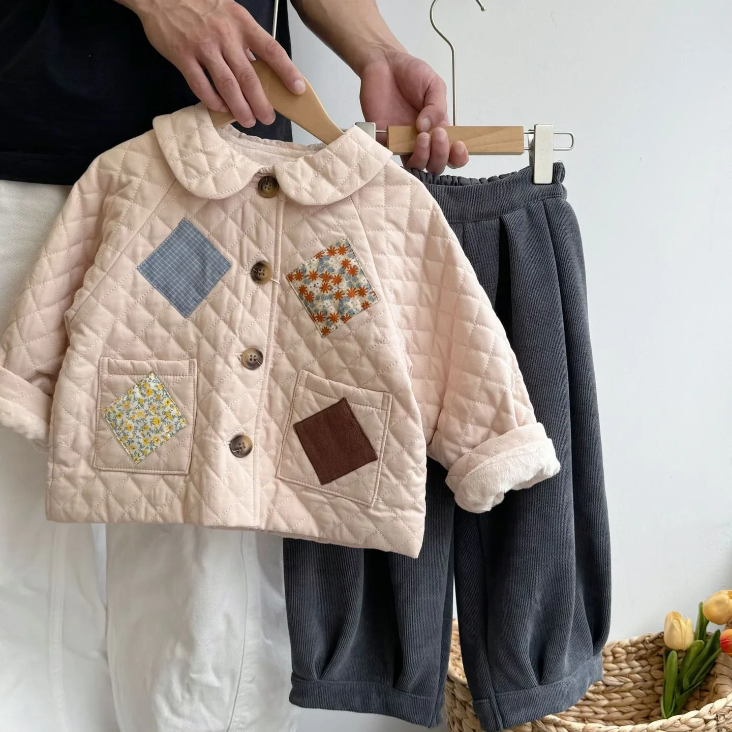 Children Clothes 2024 Autumn and Winter New Girls Patchwork Floral Cotton-padded Jacket Korean Style Fashionable Warm Kids Coat