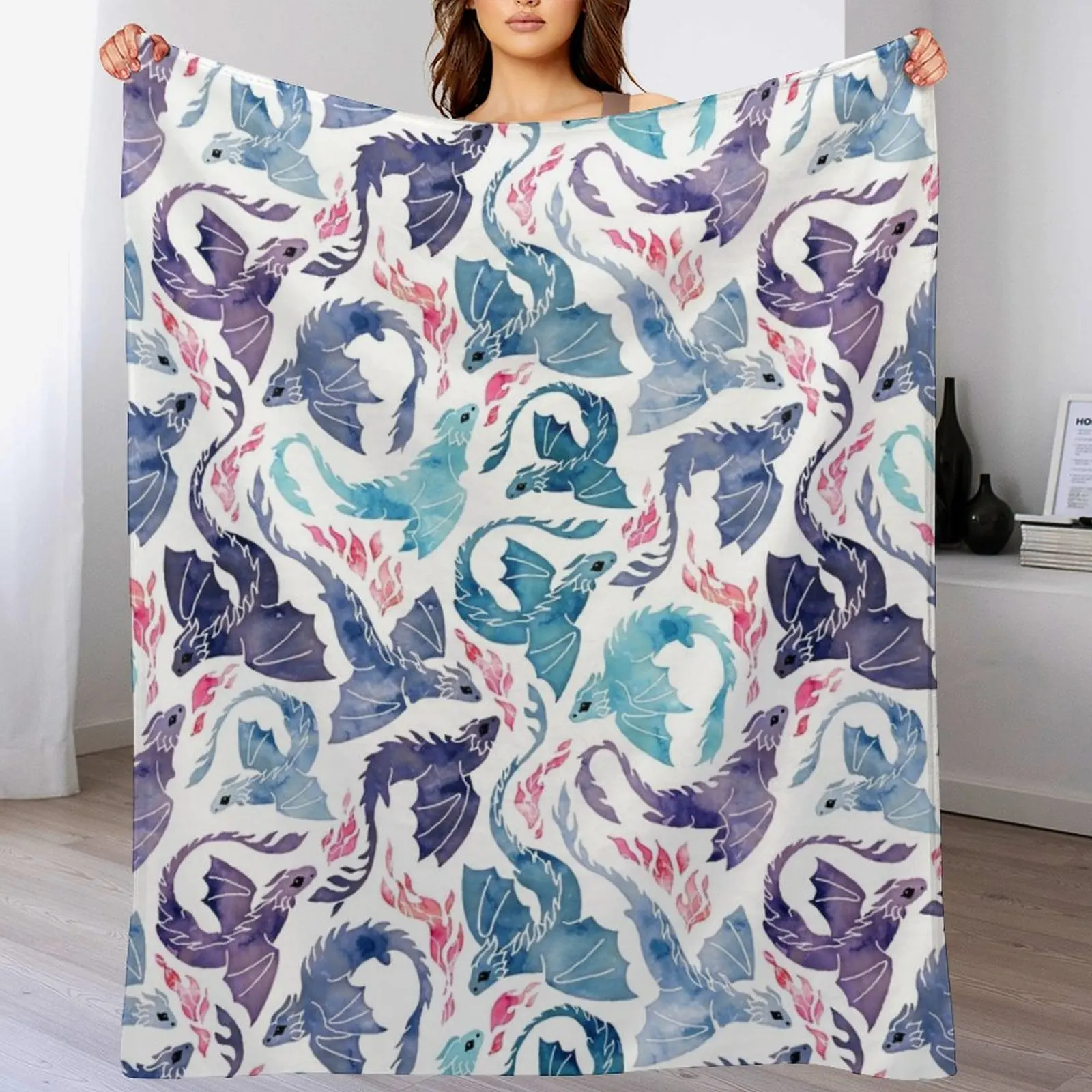 

Dragon fire turquoise & purple Throw Blanket Warm Plush Fuzzy Blanket for Living Room