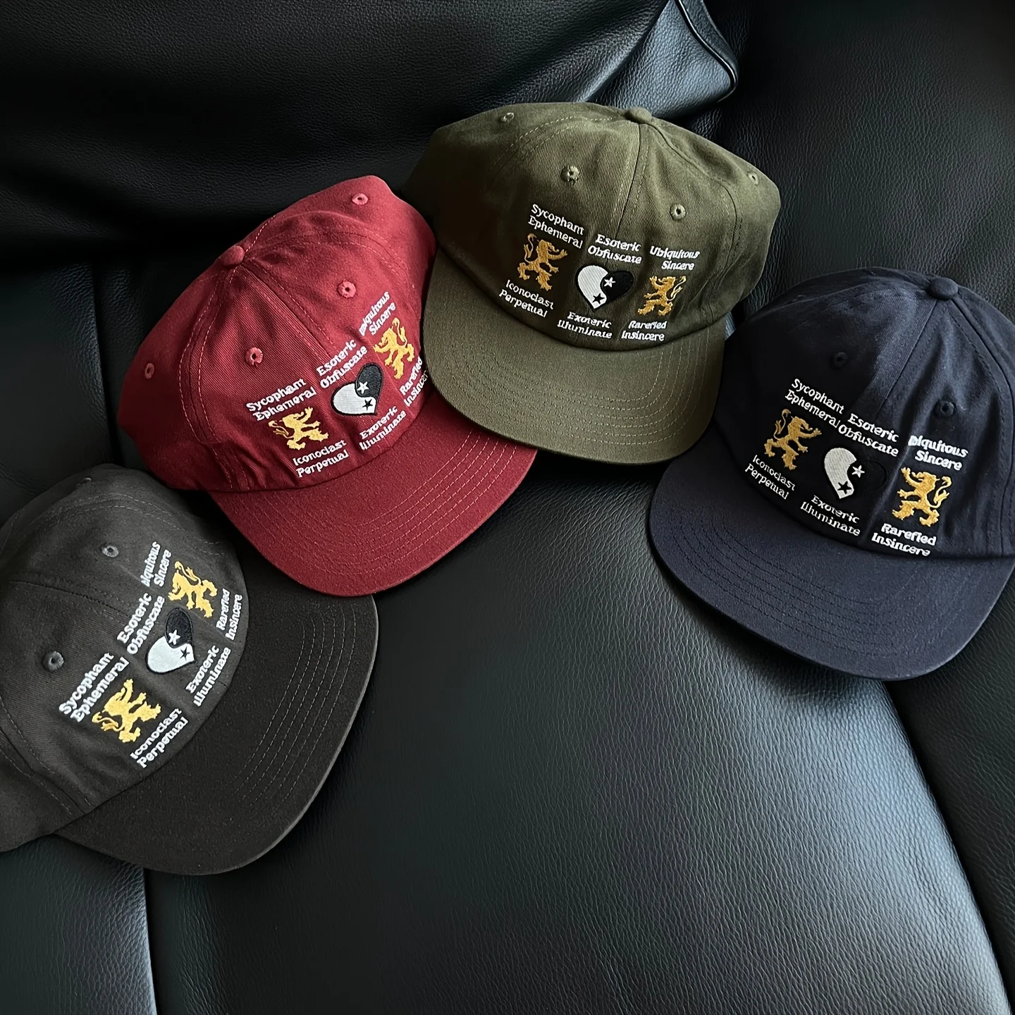 Wine Red Baseball Cap for Men & Women - Adjustable Lightweight Streetwear Hat with Yin-Yang & Lion Design, Occult Symbolism