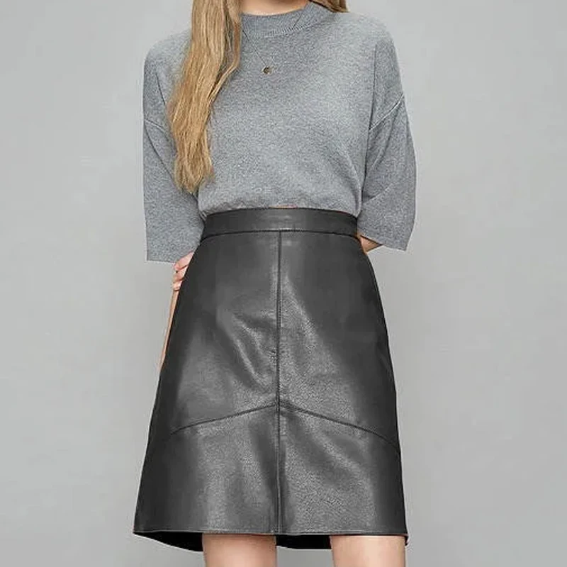 ارتفاع الخصر التنانير الصغيرة النساء أزياء الكورية نمط ألف خط بو الجلود تنورة السيدات الإناث Fladas #4