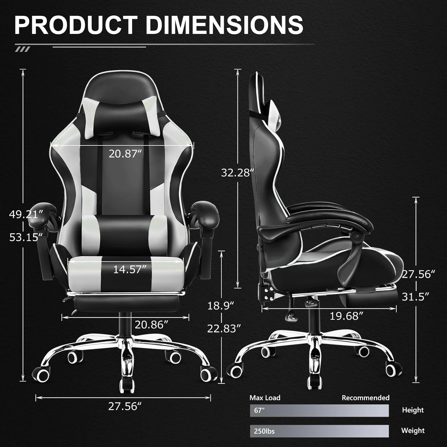 フットレストと腰部サポート付きのコンピューターチェア,高さ調節可能,360 ° 回転シートとヘッドレスト付きのゲーミングチェア