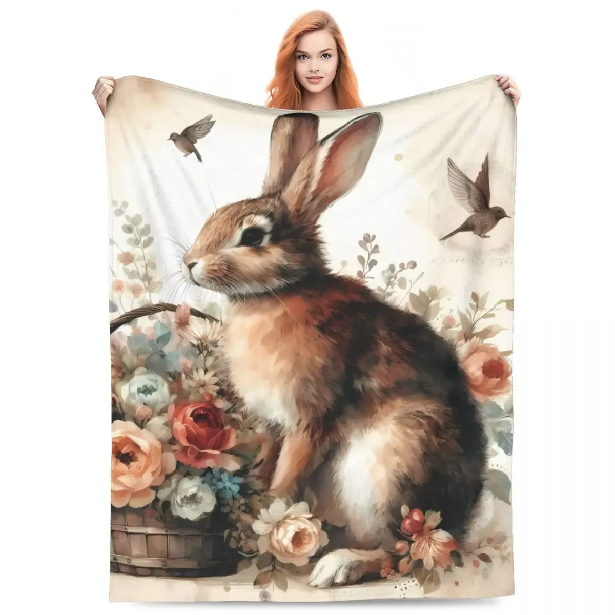 

Easter Flannel Blanket Quality Super Soft Retro Brown Rabbit Bedding Throws Winter Camping Couch Bed Printed Bedspread