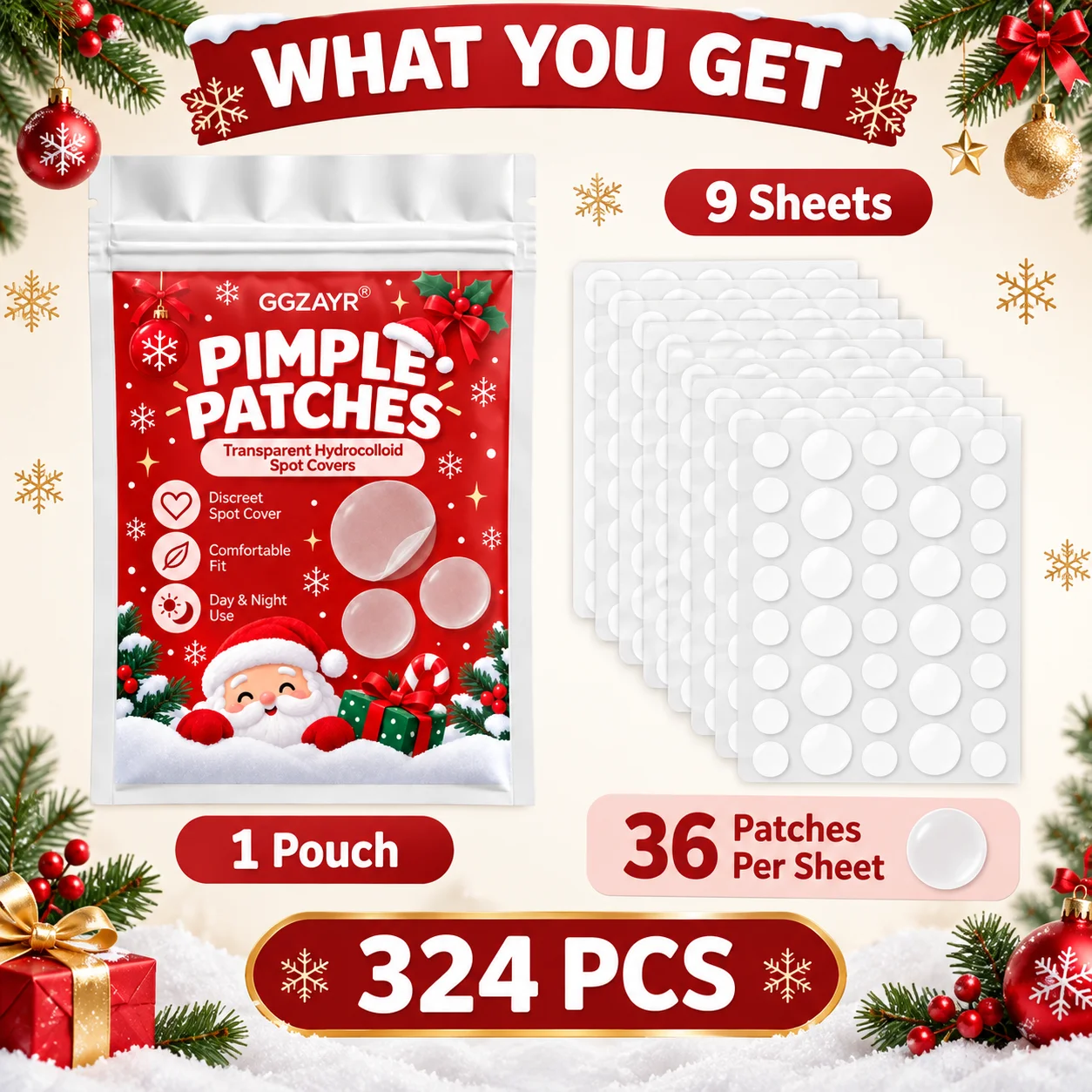 324PCS Hydrocolloid Pimple Patches, 9 Sheets Transparent Spot Covers for Face