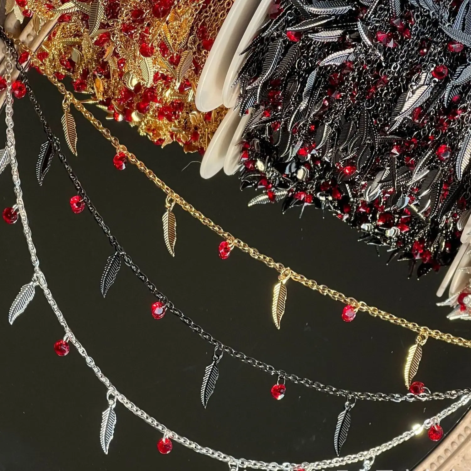 New 0.5/1/2Meter Red Zirconia Feather Copper Clad Iron Gunblack Chains Link for Bracelet Necklace DIY Jewelry Making Accessories image 6