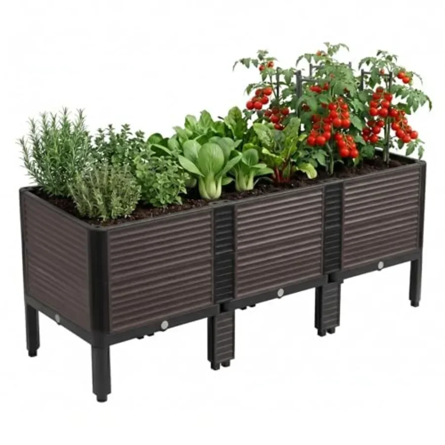 Extra Deep Raised Garden Bed with Legs 48.42 x 16.06 x 19.21 in, 3-Unit Modular Elevated Planter Box with Drainage Plugs, Tool-