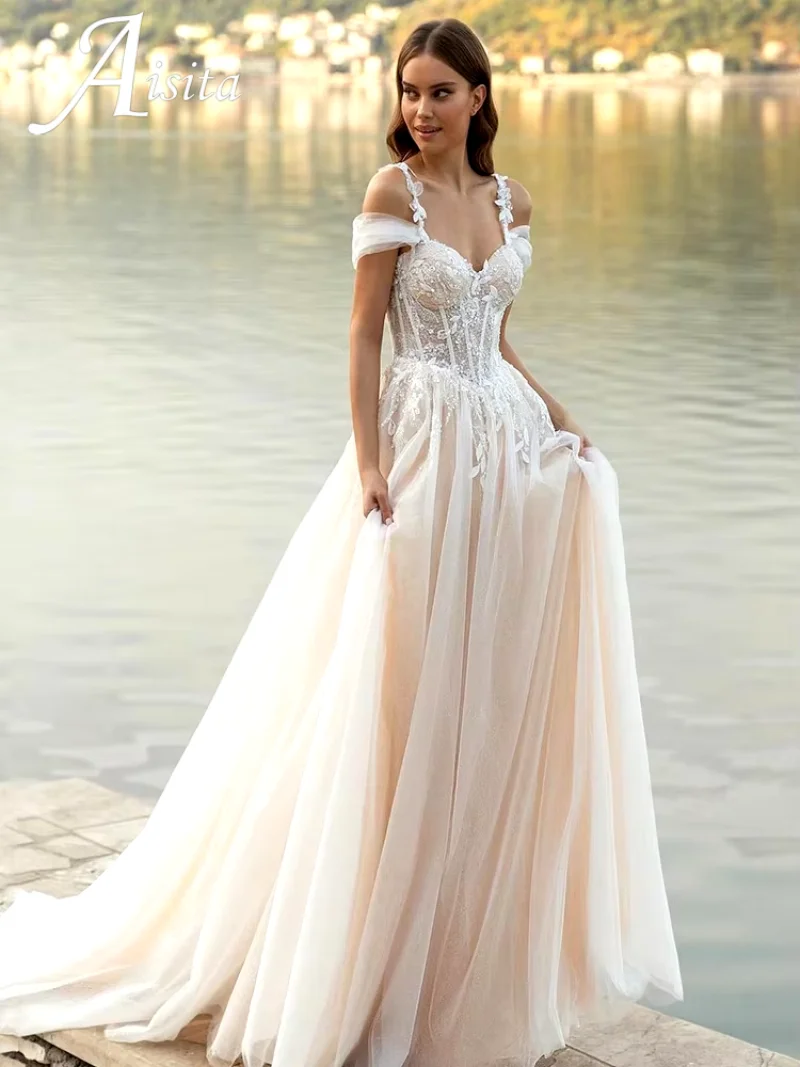 

Luxurious A-Line Tulle Wedding Dresses For Women Sweetheart customized With Pearls Big Bow Long Train Bridal Gown Robe De Mariée