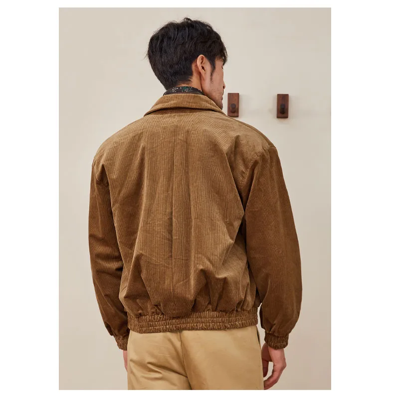 High-end Cotton Corduroy Fall Winter Men's Jacket Olive Green Vintage Casual Lapel Coat Outdoor Travel Quality Men's Clothing