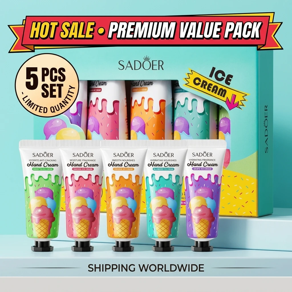 5pc/box Ice Cream Hand Cream Moisturizing Repairing Anti-Dry Hand Lotion Sets Christmas Gift Moisturizer Smooth Hand Skin Cream