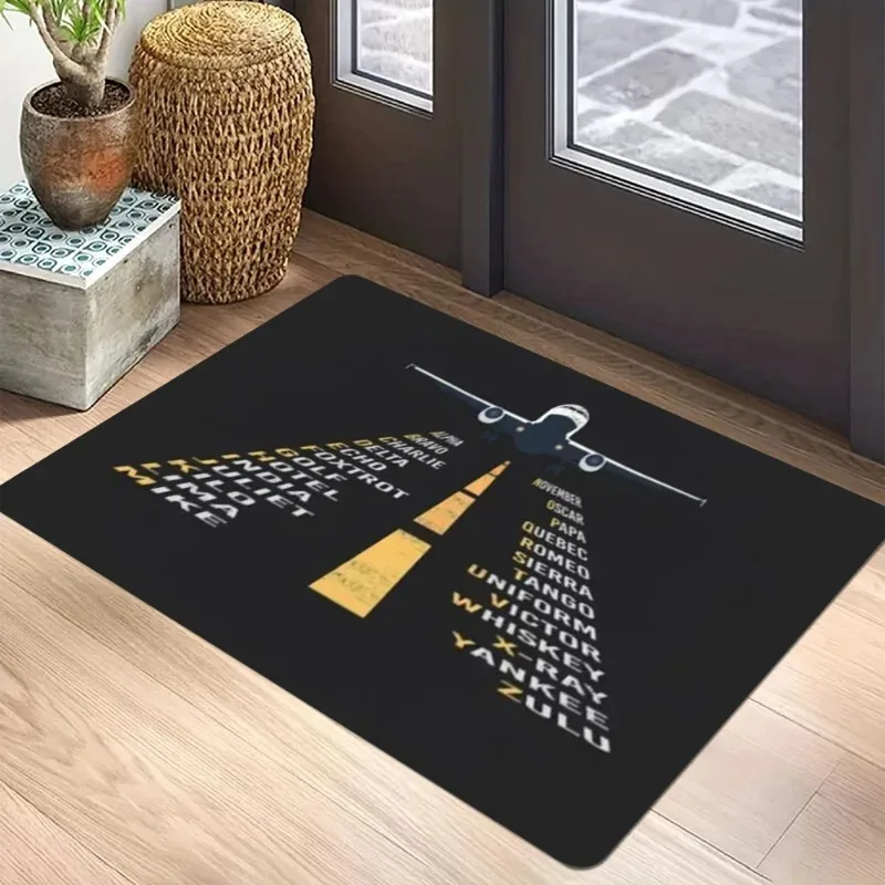 VIKAMA Nato Alphabet Aircraft Print Rug Stain Resistant Entrance Doormat Home Entrance Foot Mat Personalised Decorative Rug