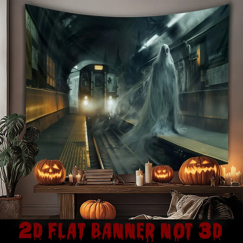 Urban Subway Ghost Tapestry, Spooky Gothic Halloween Party Decor, Festive Home Decoration