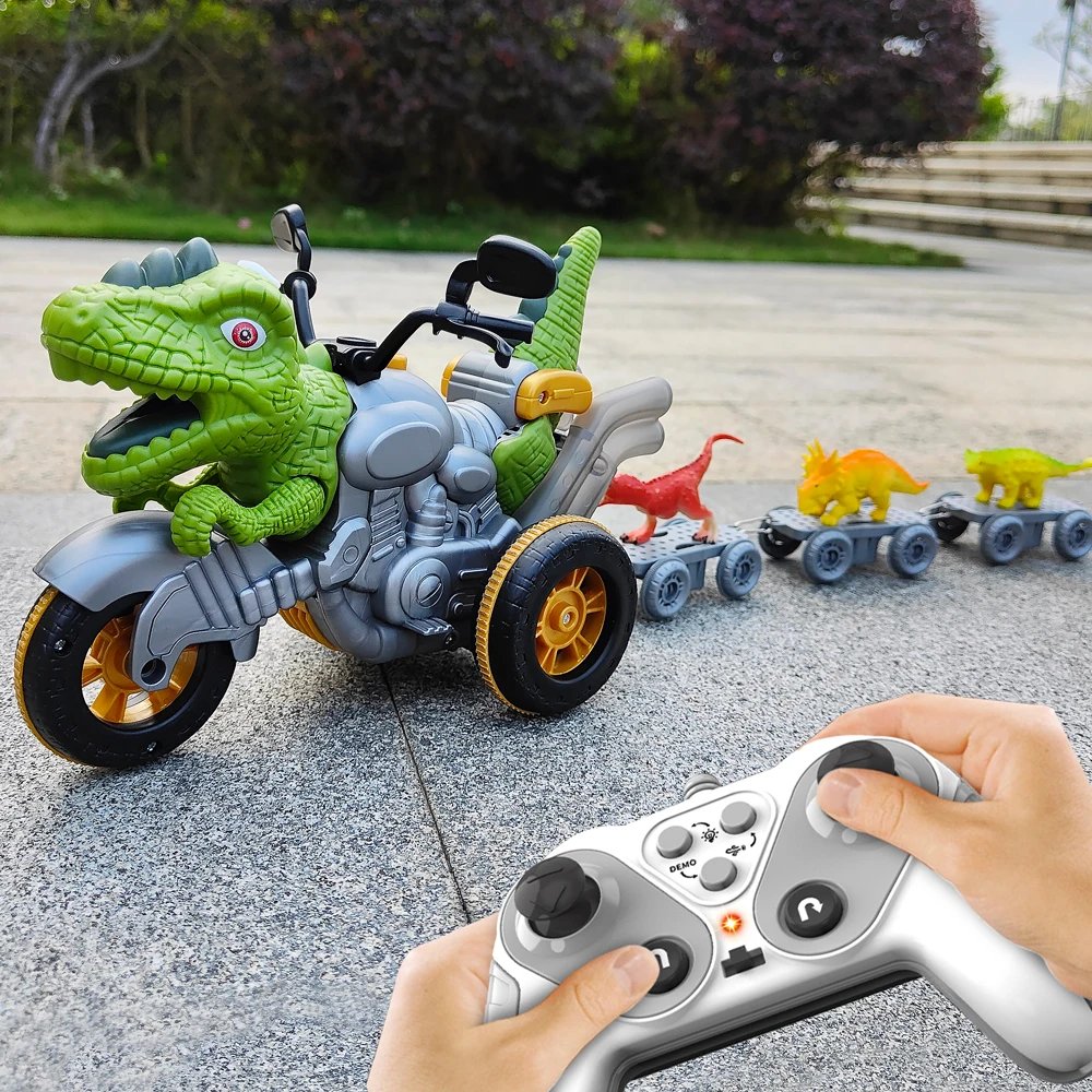 2.4GHz Remote Control Dinosaur Train Motorcycles Toys for Kids Boys,Indoor Outdoor All Terrain Electric RC Car Toys Gifts