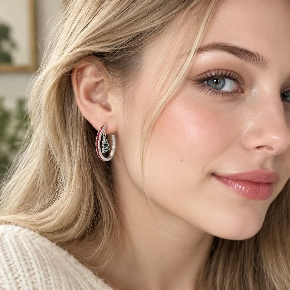 Luxury Style Christmas C Earrings Gorgeous Appearance Exquisite Winter Hoop Jewelry Vibrant Glaze Hypoallergenic Xmas Tree Studs