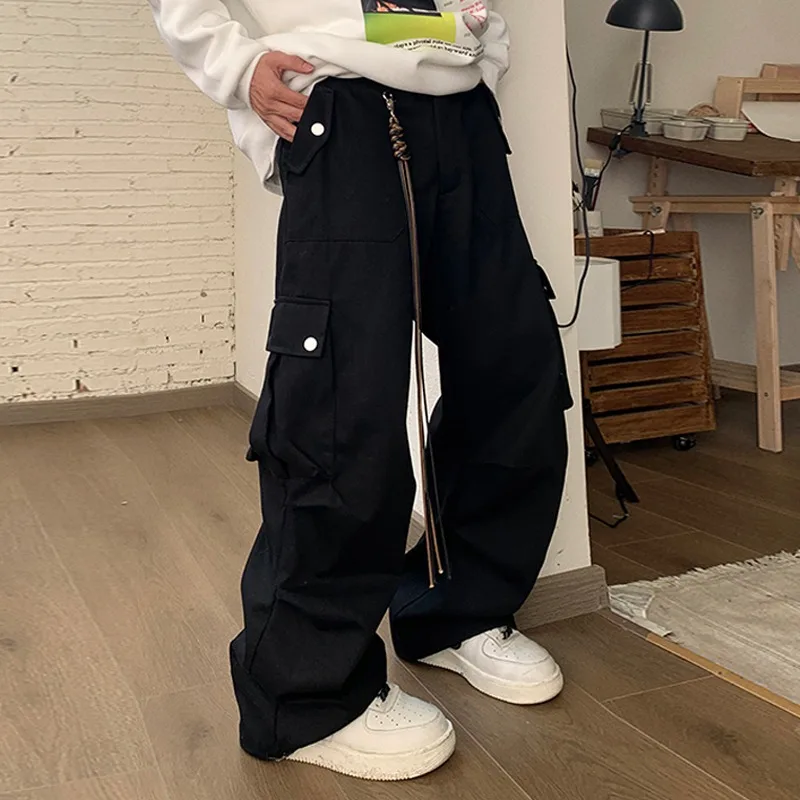 Broek Dames Volledige lengte Europese stijl Vintage Meerdere zakken Rechte hoge taille Cargobroek Vrije tijd Streetwear Cool Girl