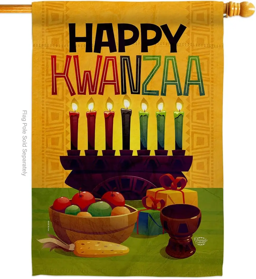 Harvest Kwanzaa House Flag Black History Kinara Candles Celebrates African Americans Heritage Decoration Banner Small Garden Yar