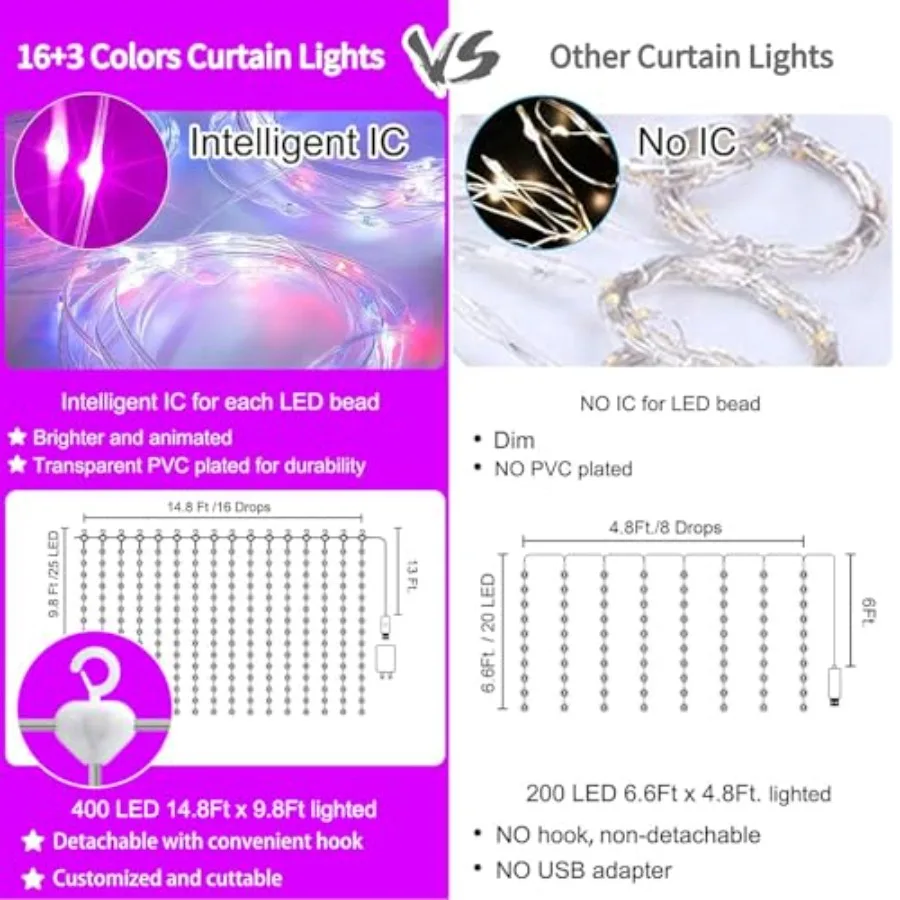 led curtain light close up