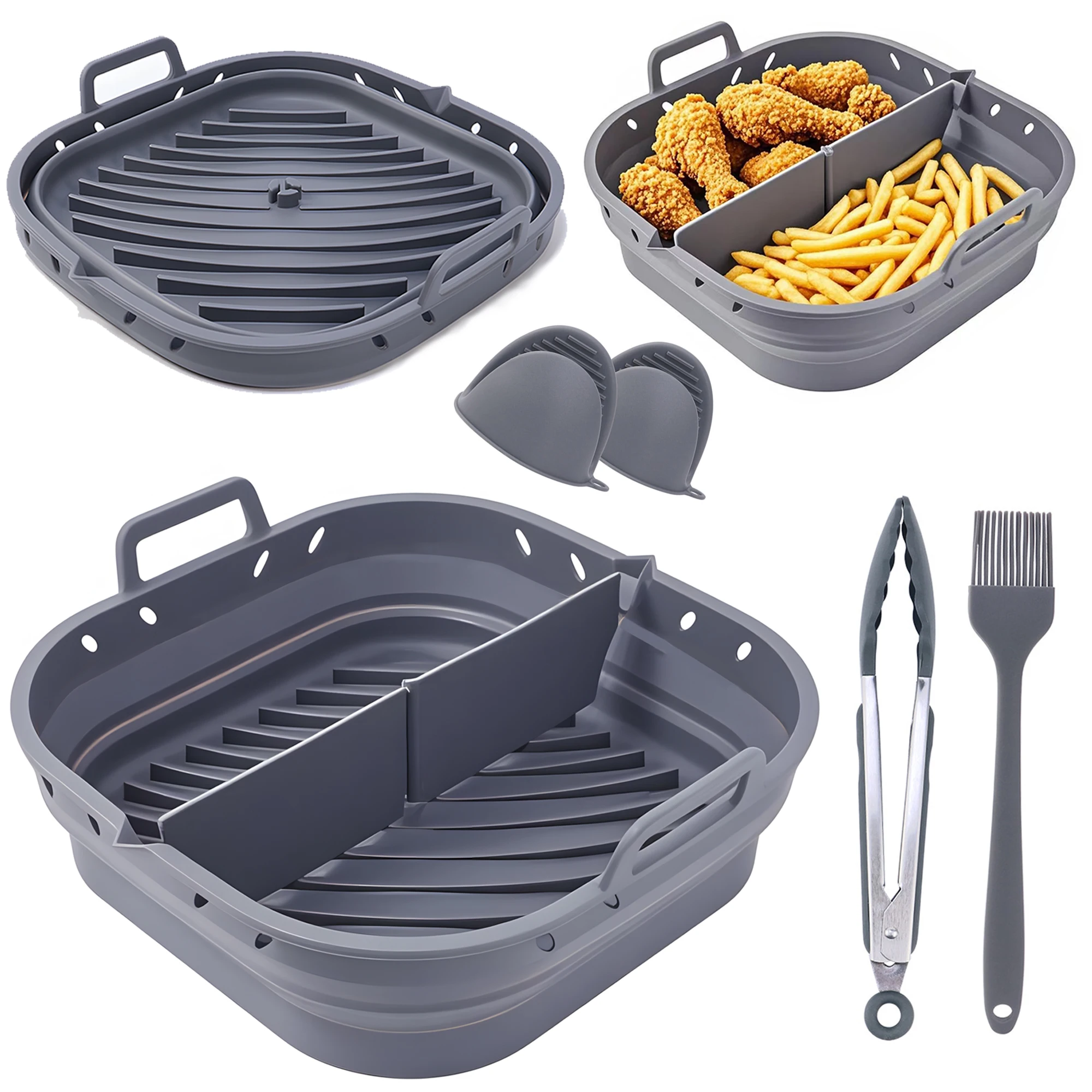 Kit d'accessoires pour friteuse à air, panier en Silicone de 20 à 23cm et ustensiles pour friteuse à air pour Cosori 5,5l - Cecotec 6L 6,5L