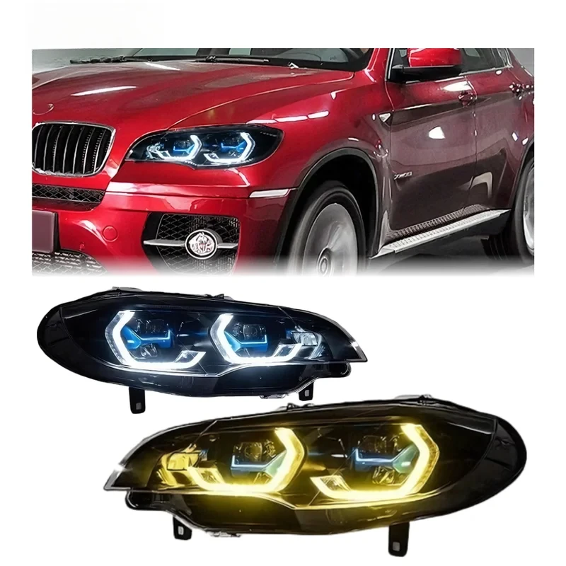 

X6 E71 Headlights 2007-2014 Dual Color Upgrade Yellow and White Lens Style LED DRL Head Lamp Accessories for