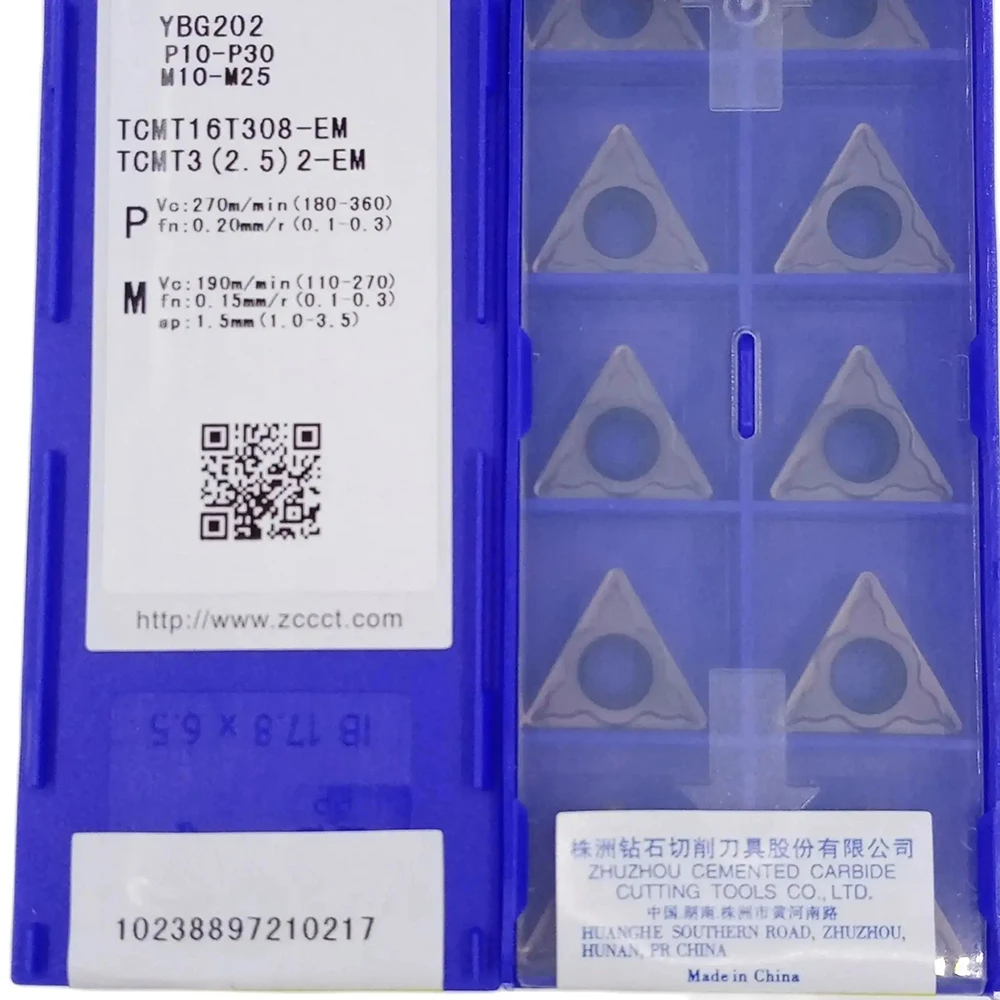 

ZCC TCMT16T308-EM YBG202 YBG205 YBM253 TCMT 3(2.5)2-EM Turning inserts for machining steel and stainless steel 10pcs/box TCMT