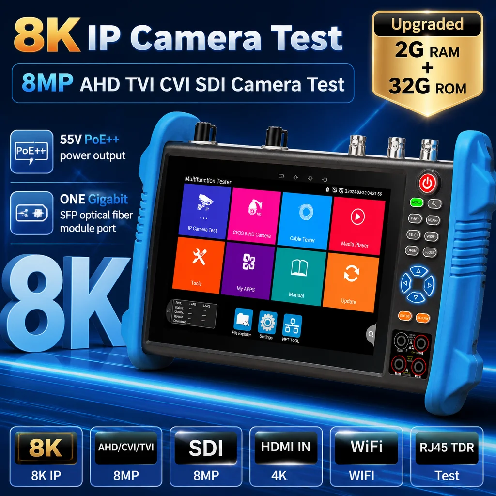 Upgraded IPC‑9800 Pro All‑in‑One Security Camera Tester 2G+32G 55V PoE++ 90W HDMI IN OUT VGA SFP Fiber Port for CCTV Installatio