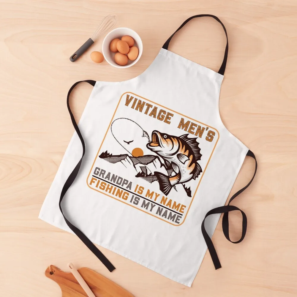 

Vintage Men's Grandpa is My Name Fishing is My Game Apron Men's Kitchen For Girl Apron