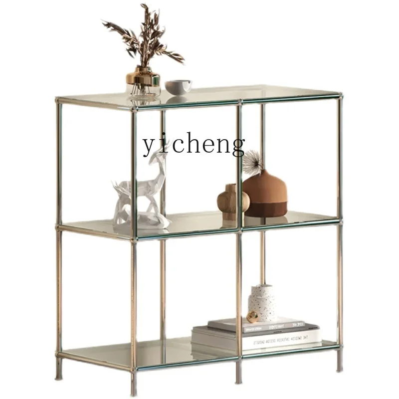

ZZc Stainless Steel Glass Shelf Creative Collection Display Stand Floor Stand Simple Hallway Cabinet