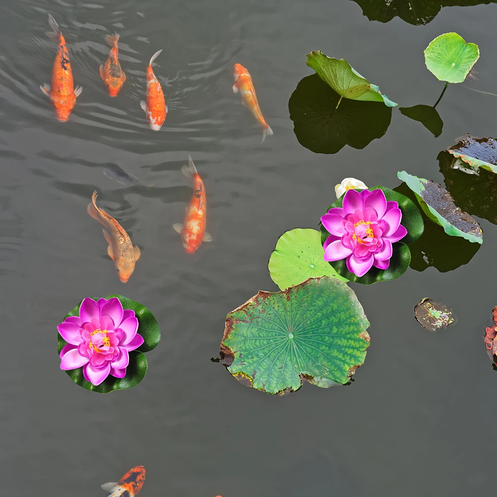 

8pcs Artificial Lotus Flowers Realistic Floating Pond Decor For Fish Tank Pool Fountain Garden Yard Outdoor Indoor Use Fake