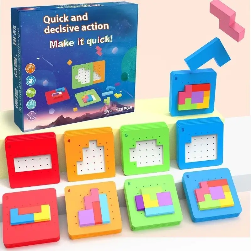 1 Set Tangram Math Toys Building Blocks Board Color Shape Game For Kids Gifts 3D Two-person Interactive Desktop Puzzle Game