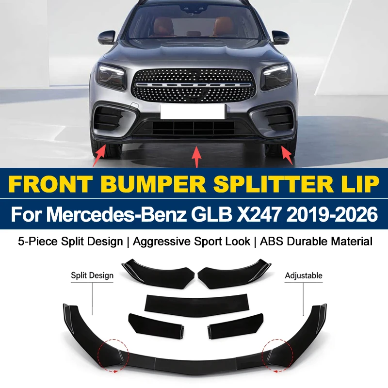 5Pcs ABS Front Bumper Canard Lip Splitter Spoiler Body Kit For Mercedes-Benz GLB X247 2019-2026 2020 Car Styling Tuning Parts