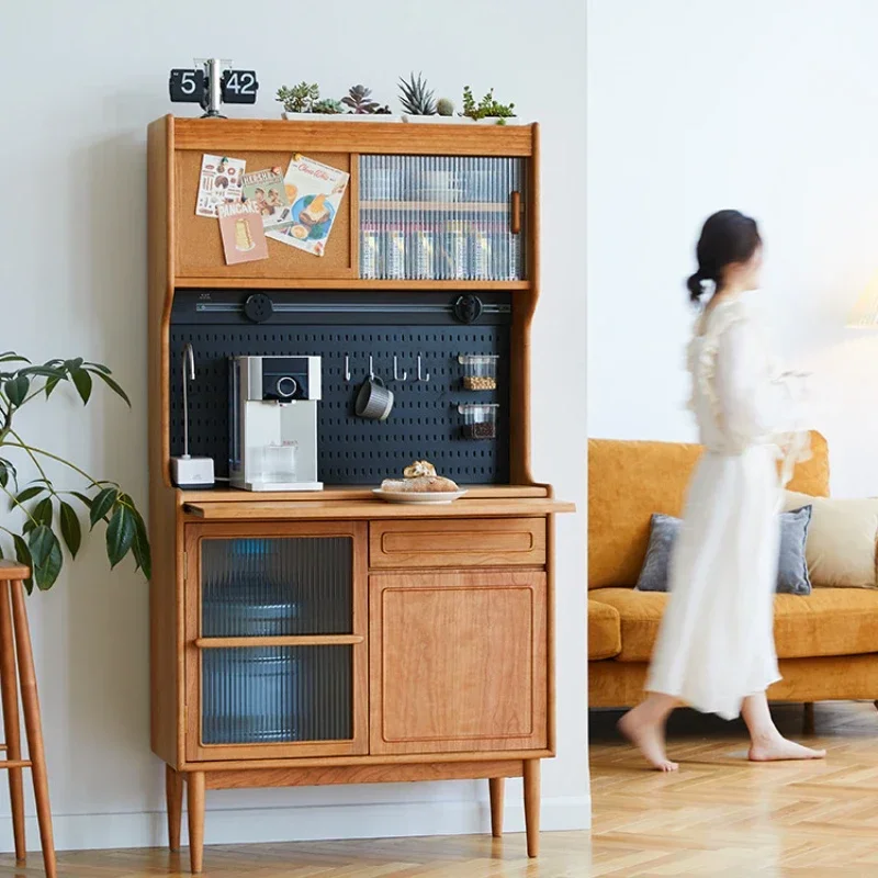 

cherry wood sideboard, solid wood small apartment, Nordic Japanese retro storage tea, narrow cabinet against the wall.