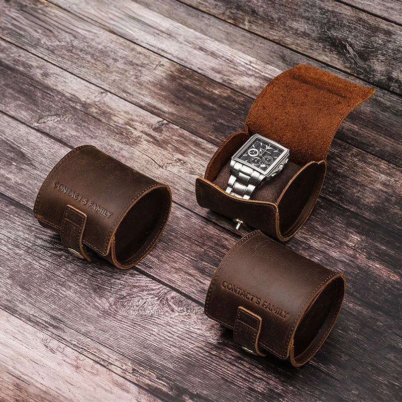 

3pcs Retro Crazy Horse Leather Watch Box Single Round Creative Leather Watch Storage Box Boyfriend Gift Home Storage